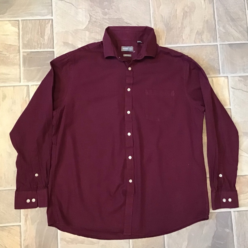 Michael Kors Sz XL Wine Black Check LS BD Shirt